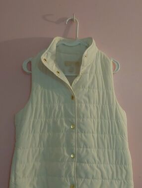 Michael Kors White Quilted Puffer Vest with Gold Buttons
